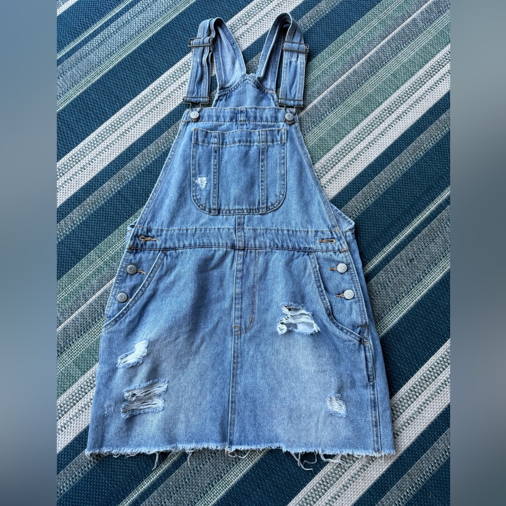 Blue Distressed Denim Overall Dress from Aeropostle